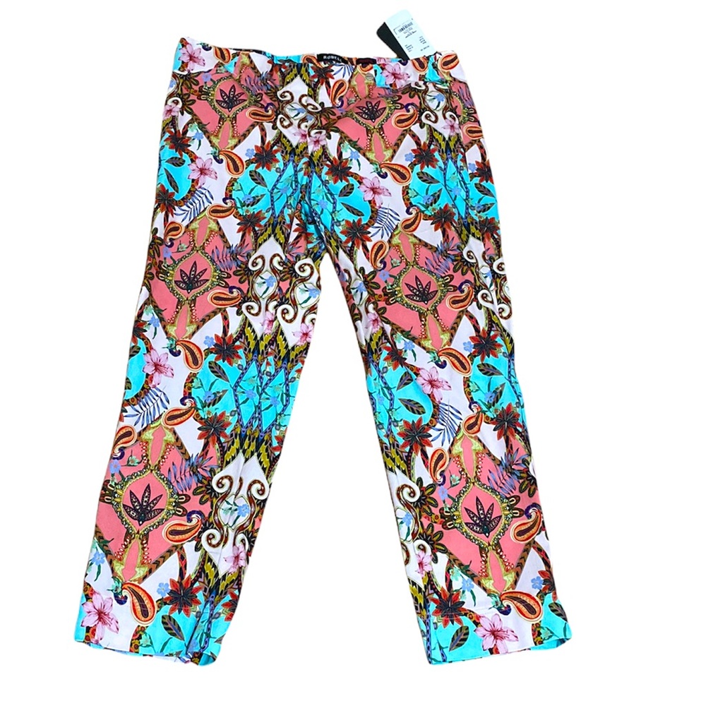 SALE 🌺 ROBELL Multi-Colored Floral Slim Crop Fit Pull On Trouser 14 16 NWT